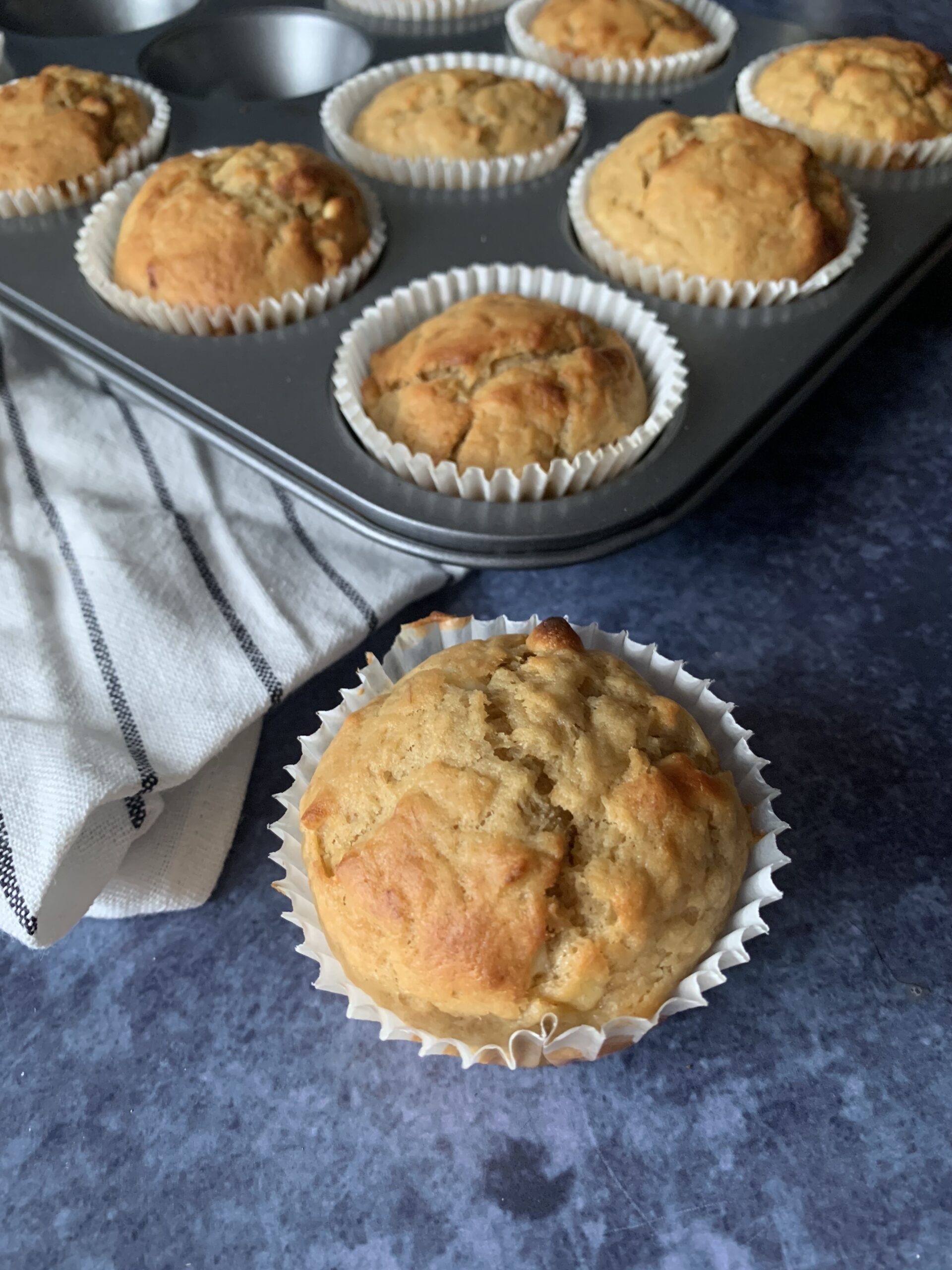 Quick and tasty banana and white chocolate muffins