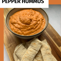 This delicious red pepper hummus recipe is perfect to enjoy this summer as either a lunch or a side to dinner